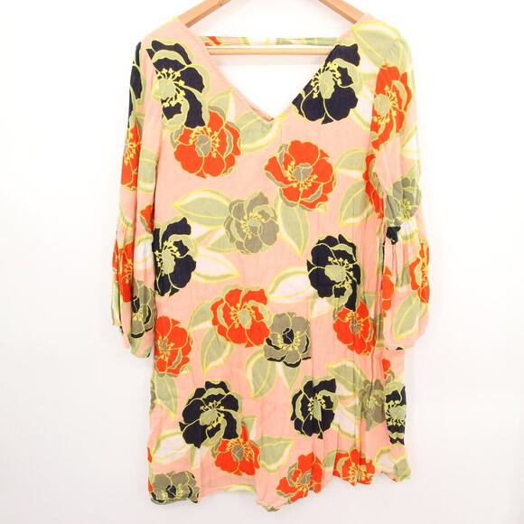 Crown & Ivy Dress Peach Floral Pattern Tassel V Neck Sundress Bell Sleeve Double - Picture 10 of 10